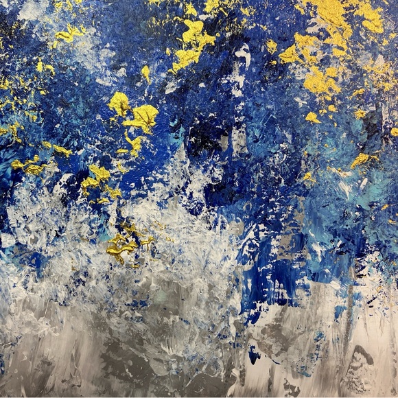 Abstract "Blooming in Blue" Floral Landscape Acrylic Wall Art Painting - Picture 4 of 13